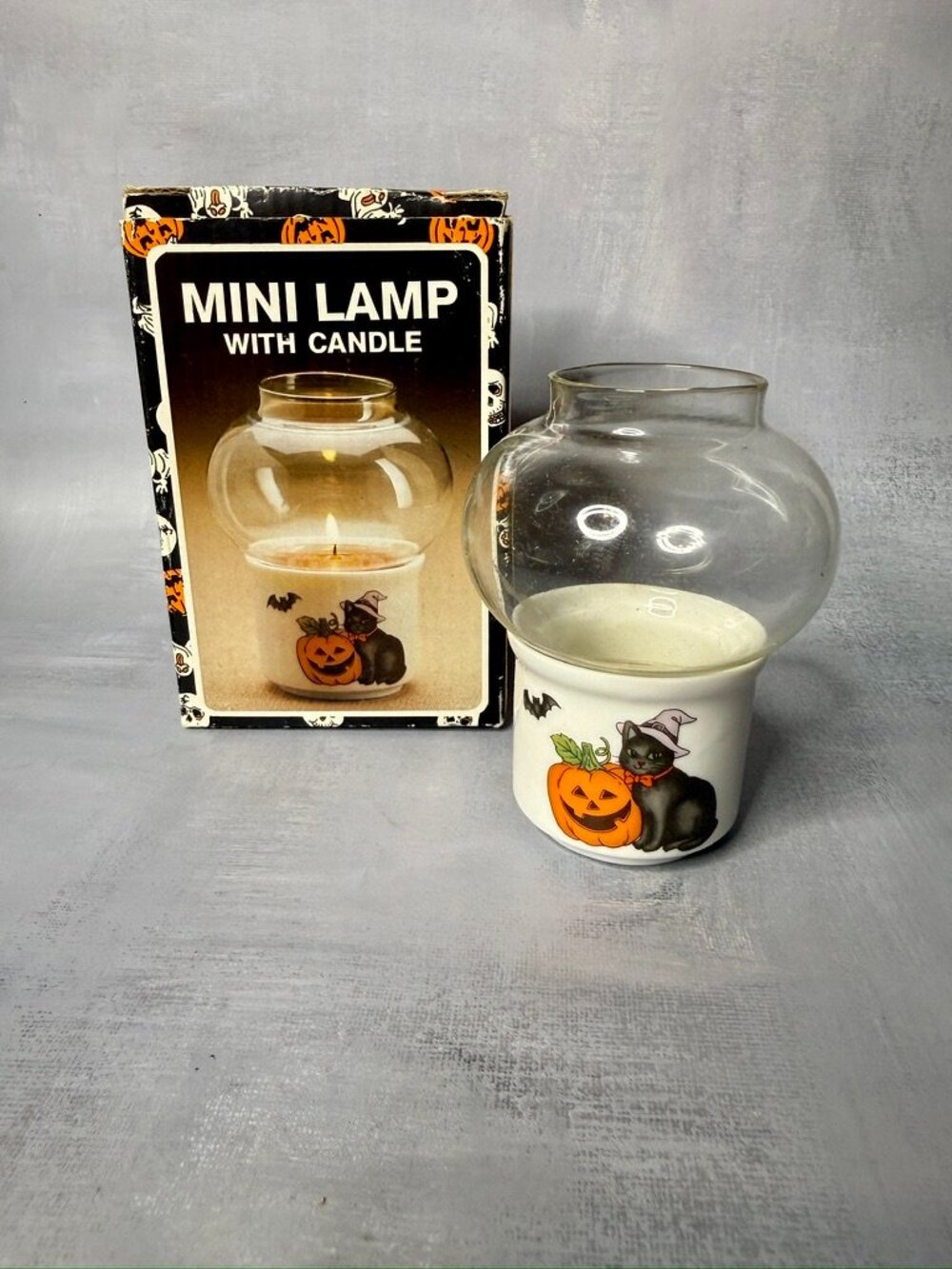 Vintage Halloween Mini Candle Lamp with Black Cat
